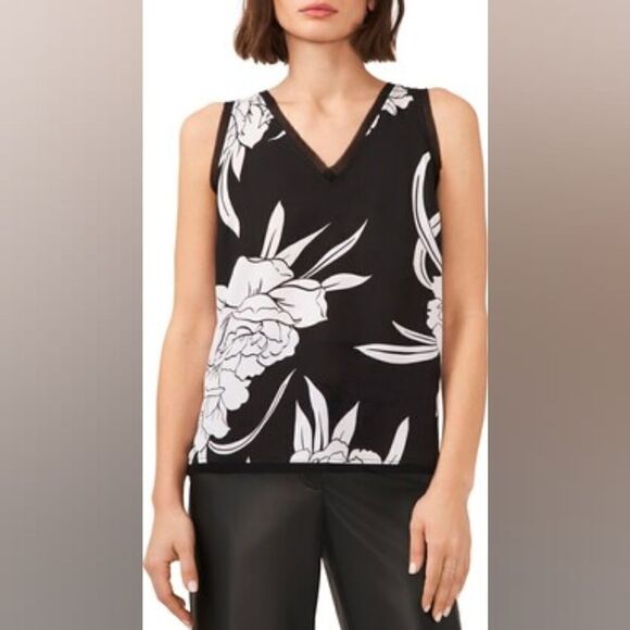 Halogen Raw Edge Floral Print Tank NWOT - Picture 1 of 5
